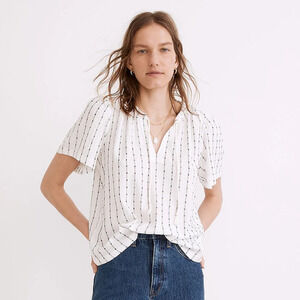 NWT Madewell Women's Tie-Neck Tunic Top Short Sleeve in Bright Ivory Size 4X